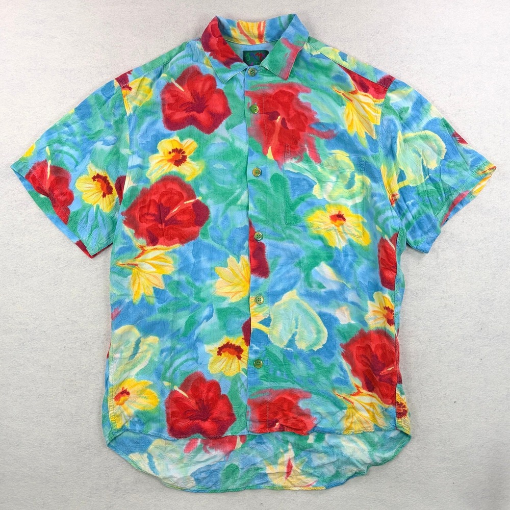 Vintage Jams World Mens Small Floral Button Shirt Short Sleeve Multicolor Rayon